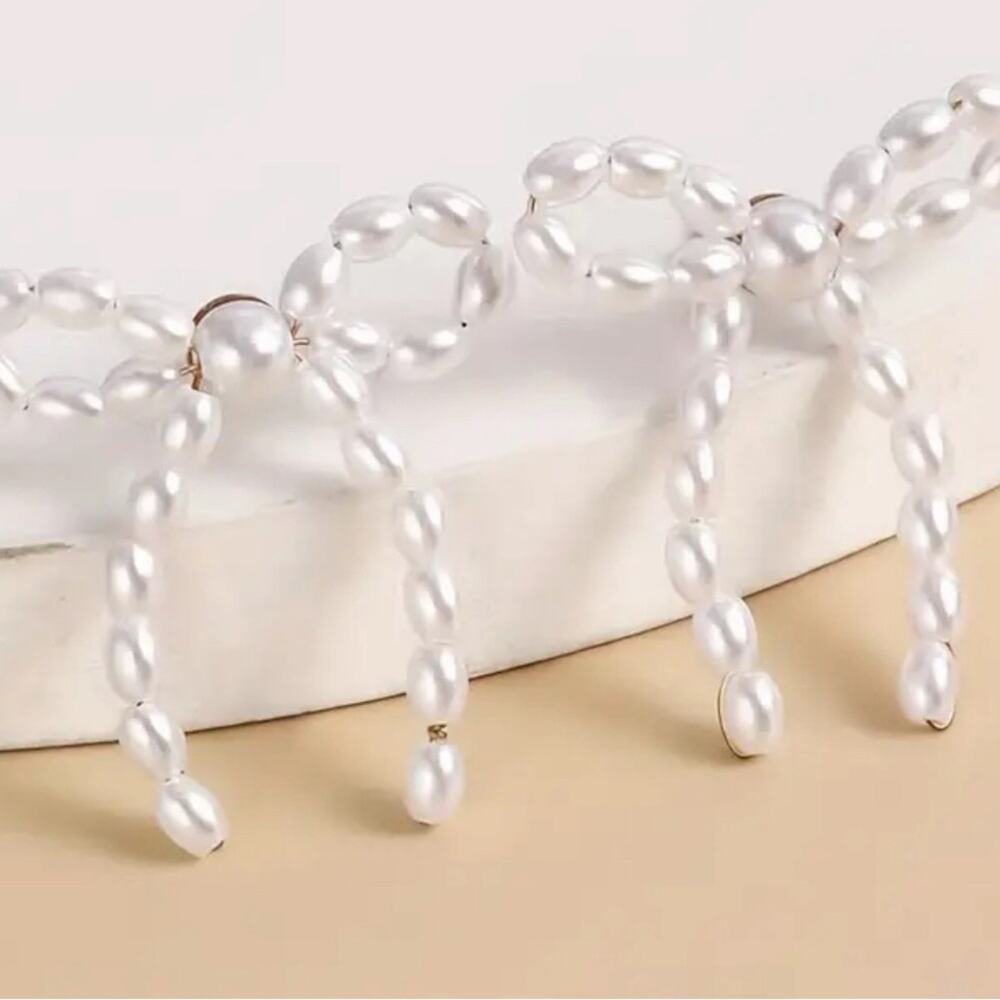 Pearl Bow Stud Earrings